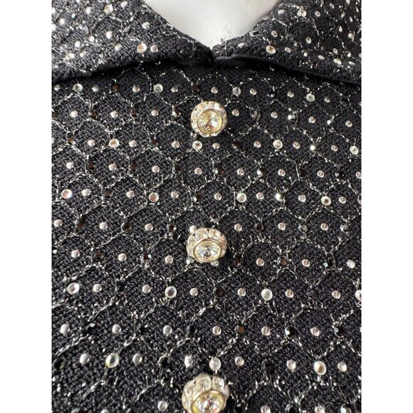 St. John Evening By Marie Gray Black Knit Rhinestone Button Down Top w/ Blemish - Picture 3 of 16